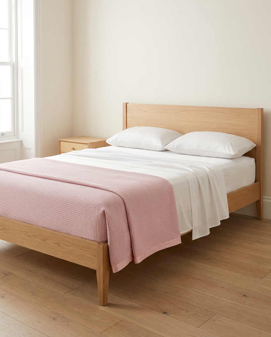 Queen Sleep Set — White bamboo sheets with Pink blanket