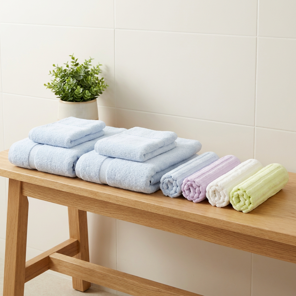 Bathroom Refresh — two blue bamboo bath towel sets