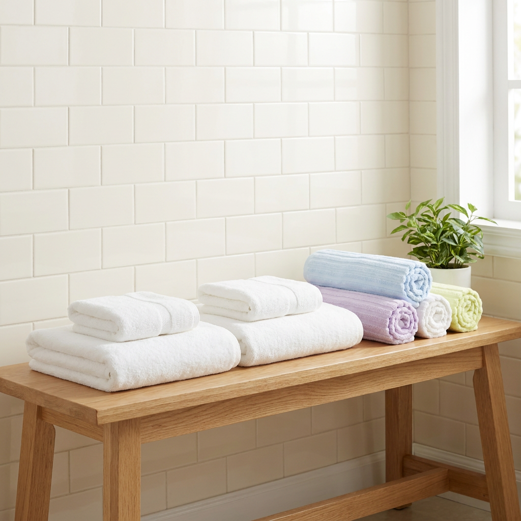 Bathroom Refresh — two white bamboo bath towel sets