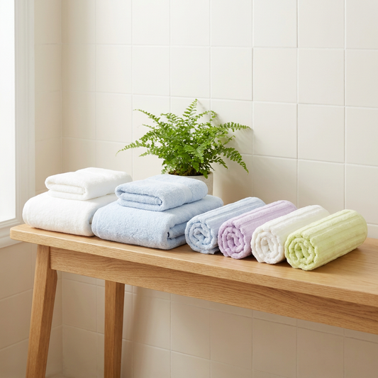 Bathroom Refresh — white and blue bamboo bath towel sets