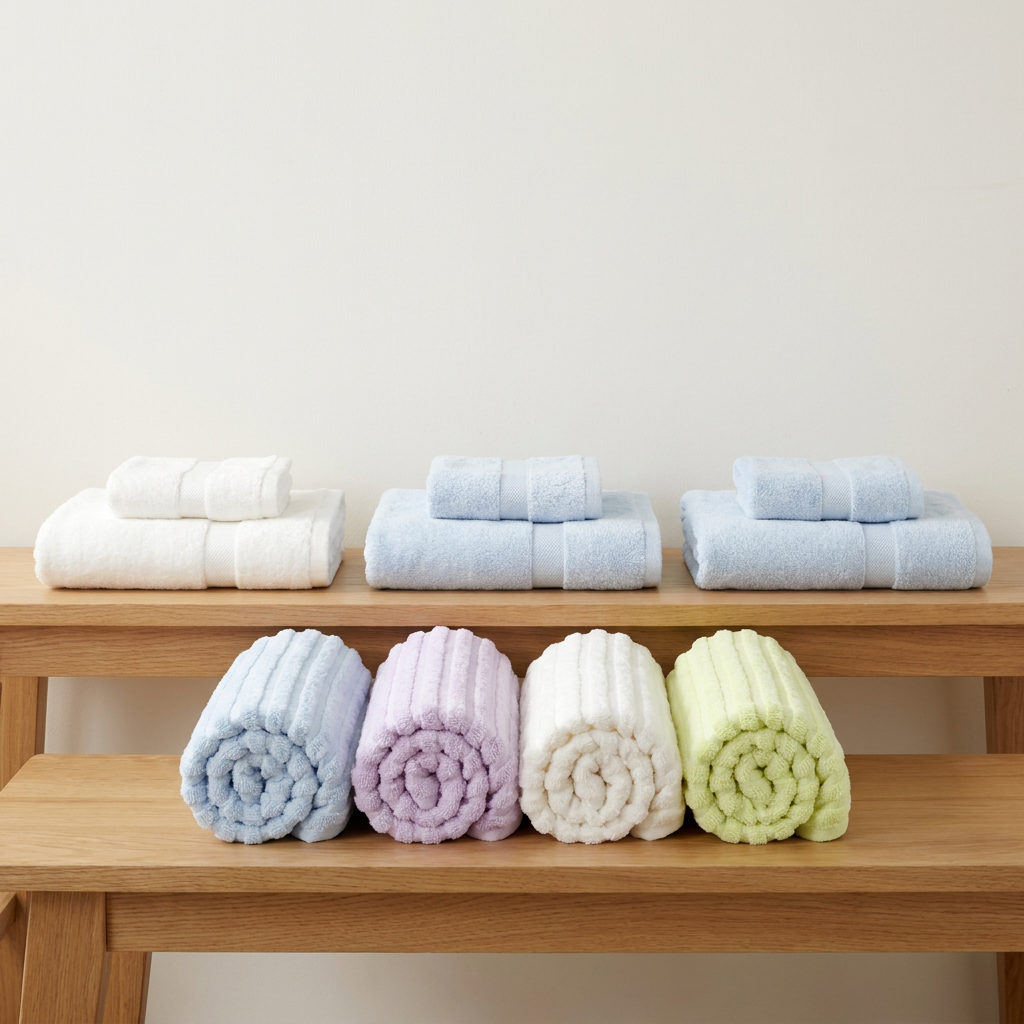 Family Towel Bundle — one white and two blue bamboo bath towel sets