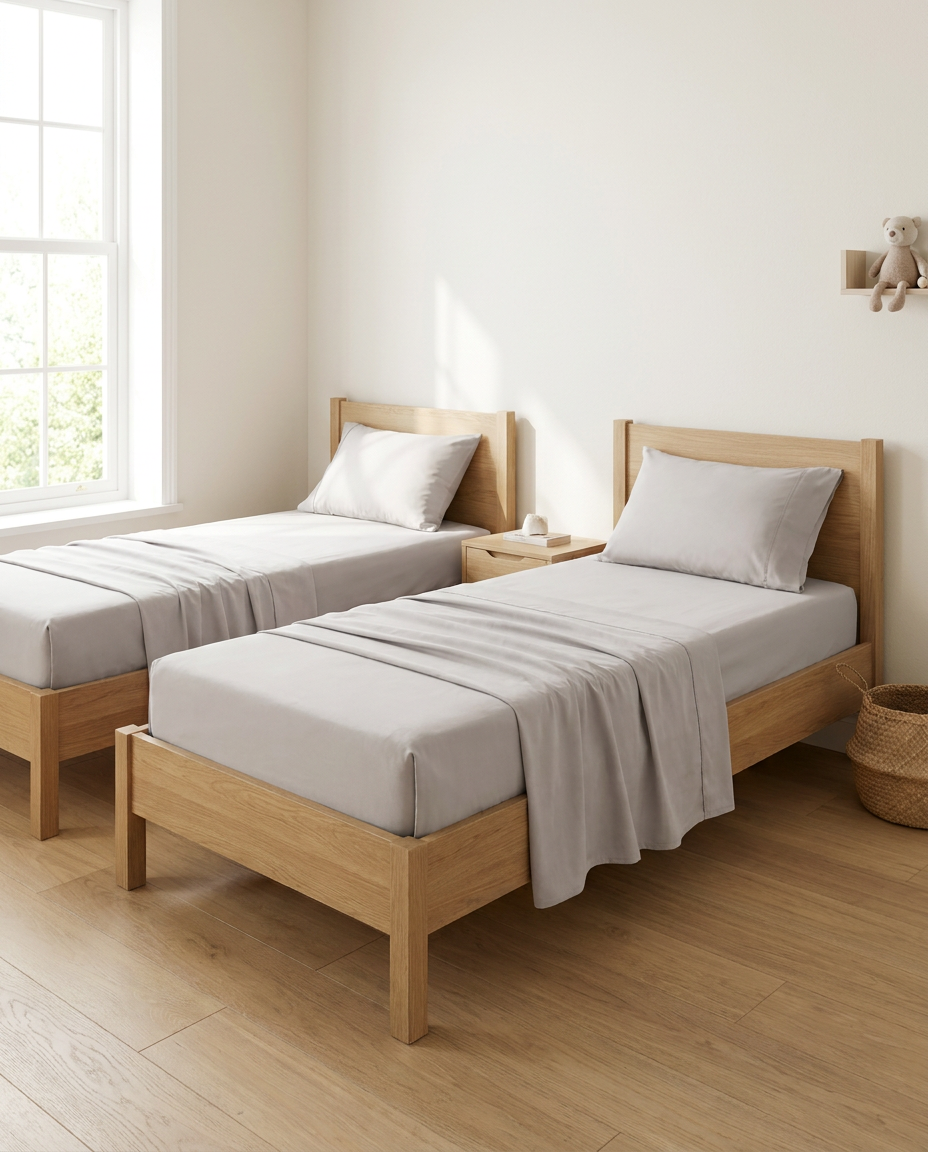 Kids bamboo sheet sets — two Single beds in Grey