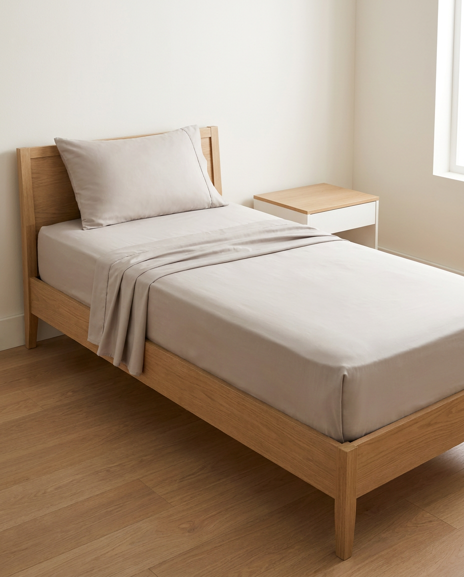 Kids bamboo sheet set — King Single bed in Beige