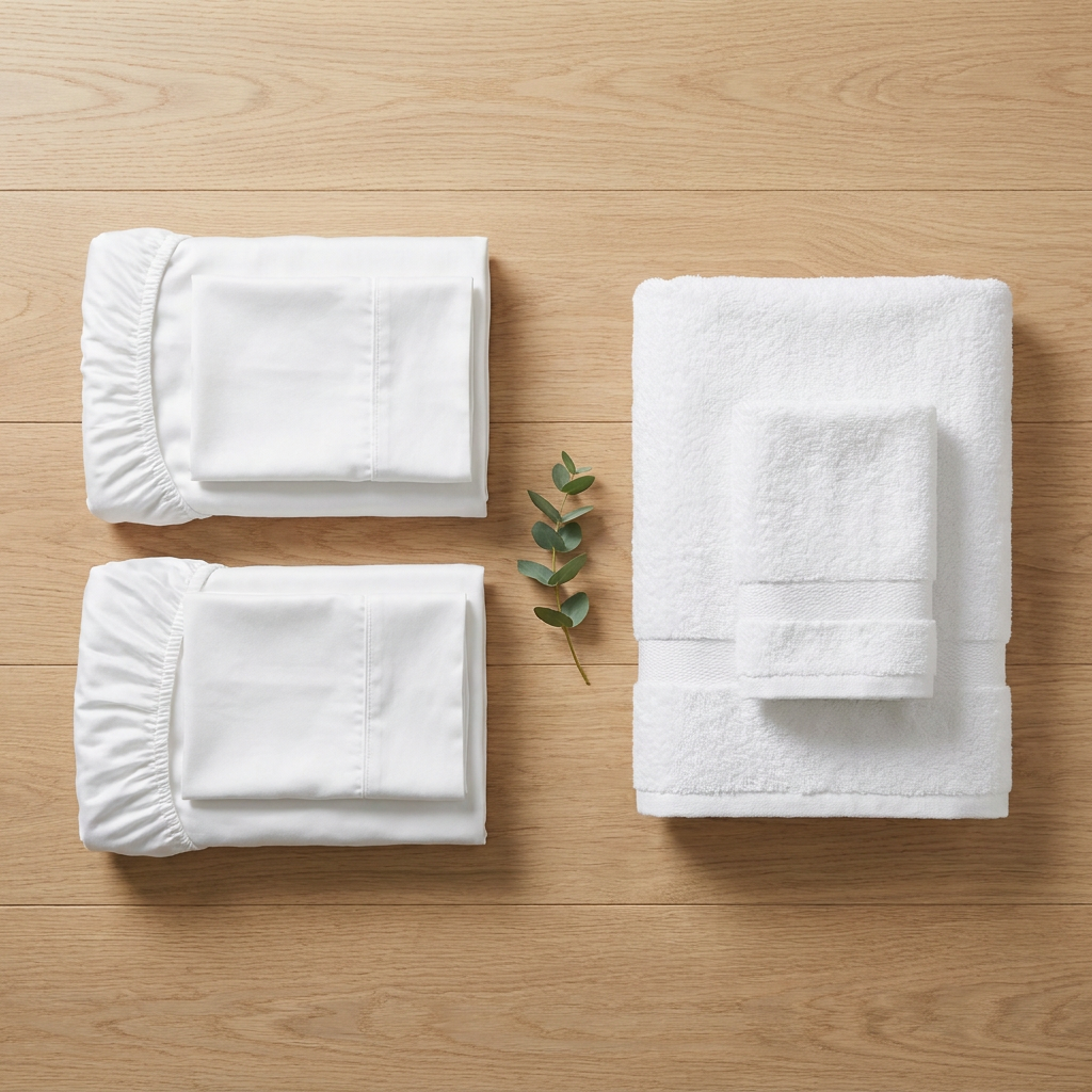 Nursery Duo Bundle — two white cot sheet sets with white bath towel set