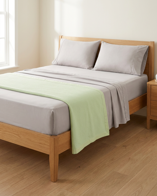 Double Sleep Set — Grey bamboo sheets with Green blanket