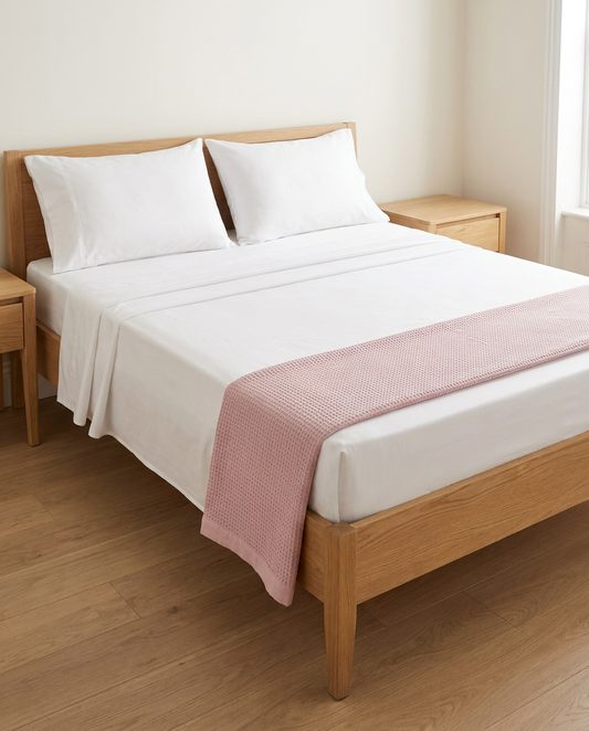 King Sleep Set — White bamboo sheets with Pink blanket