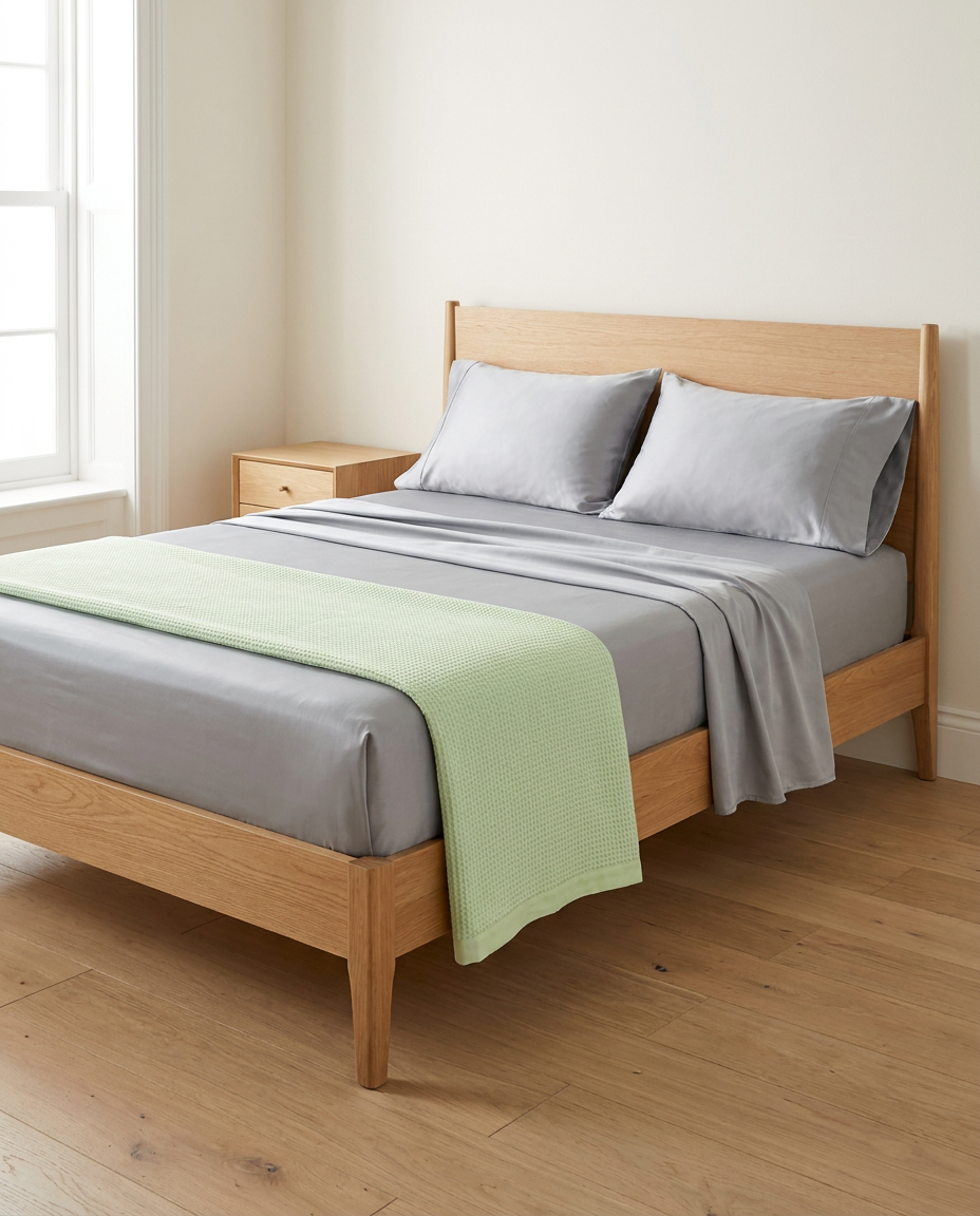 Queen Sleep Set — Grey bamboo sheets with Green blanket