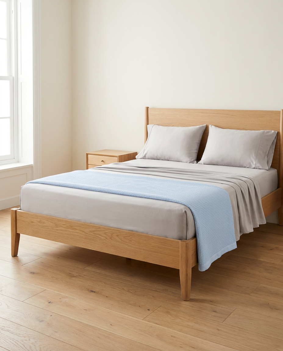 Queen Sleep Set — Grey bamboo sheets with Light Blue blanket